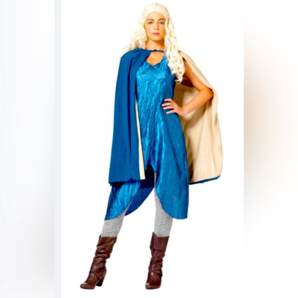 Blue Sleeveless Tunic Dress with Cape - Women